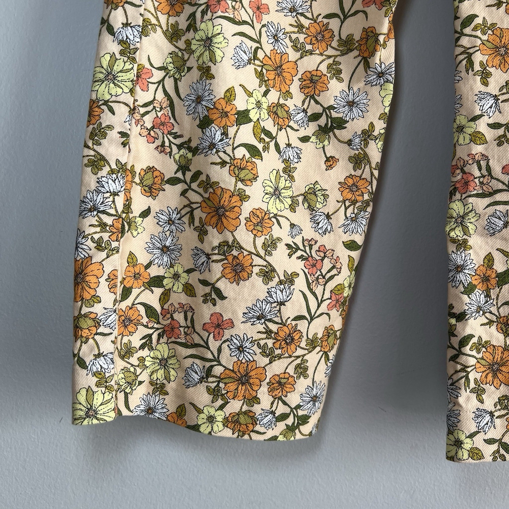Loft Petite Sutton Kick Crop Pants Beige Orange Yellow Floral Woman’s 2P Belt - Picture 11 of 16
